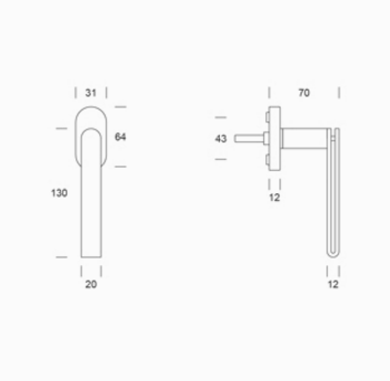 pba 2MM.015.00DK Window Handle in Stainless Steel AISI 316L