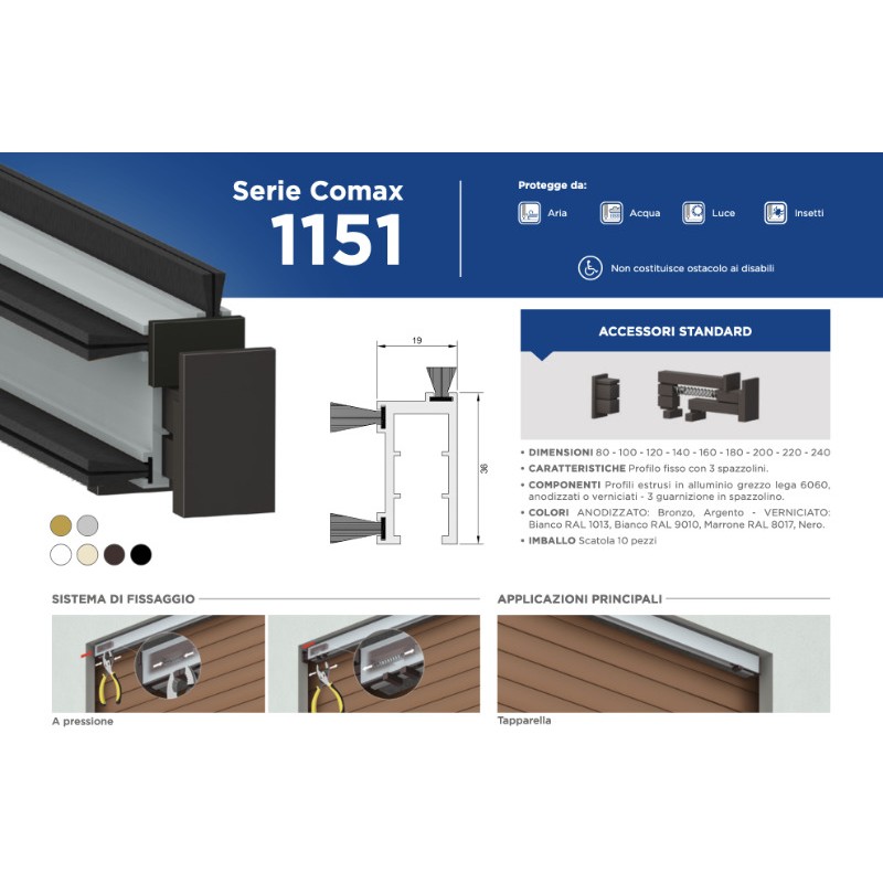 Draft Excluder for Rolling Shutters Comaglio 1151 Comax Sizes and Colors
