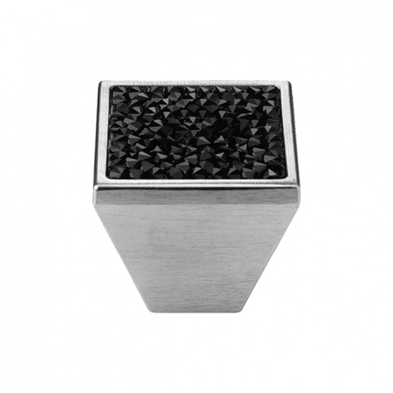 Furniture Knob Linea Calì Rocks PB with Black Jet Swarowski® Satin Chrome