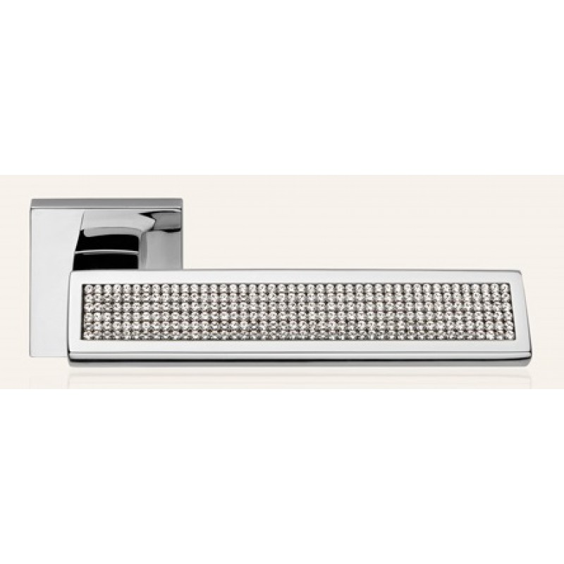 Riflesso Mesh Polished Chrome Door Handle on Rosette Linea Calì Crystal